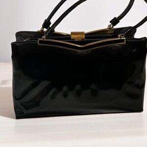 Vintage Lewis Crown Black Patten Leather Evening Bag